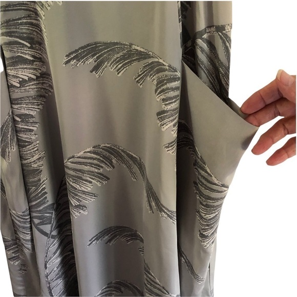 Whistles Dress Gray Palm Leaf Print Empire Lagenlook Pockets Size 8 - Picture 8 of 12